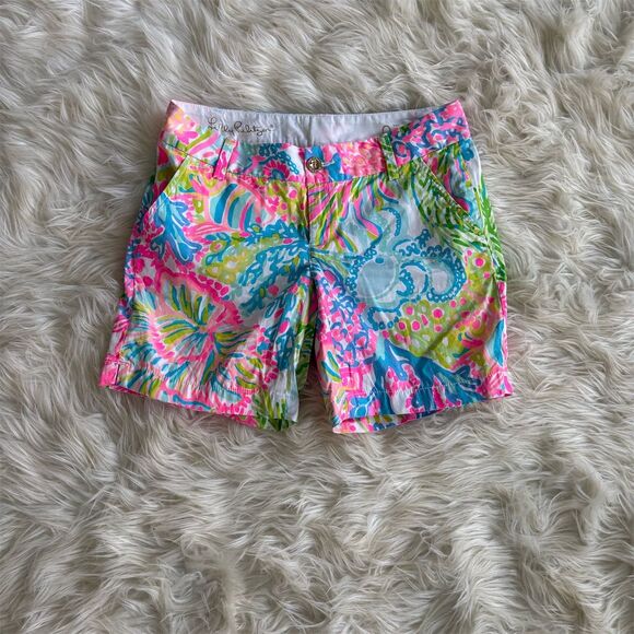 Lilly Pulitzer‎ Women's Jayne Chino Shorts Size 0 Lovers Coral Print New - Picture 1 of 5